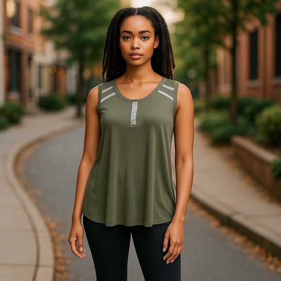 POL SLEEVELESS OLIVE GREEN SUMMER RACER BACK STRIPE TANK TOP SIZE MED💚 - Picture 12 of 12